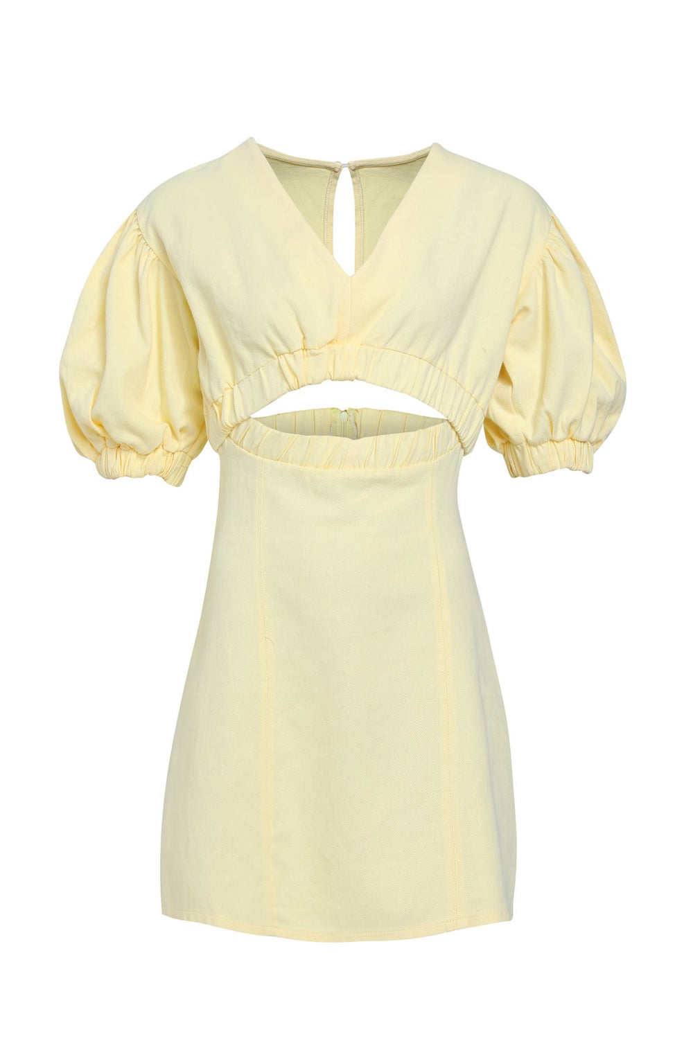 V Neck Cut Out Gabardine Dress Yellow