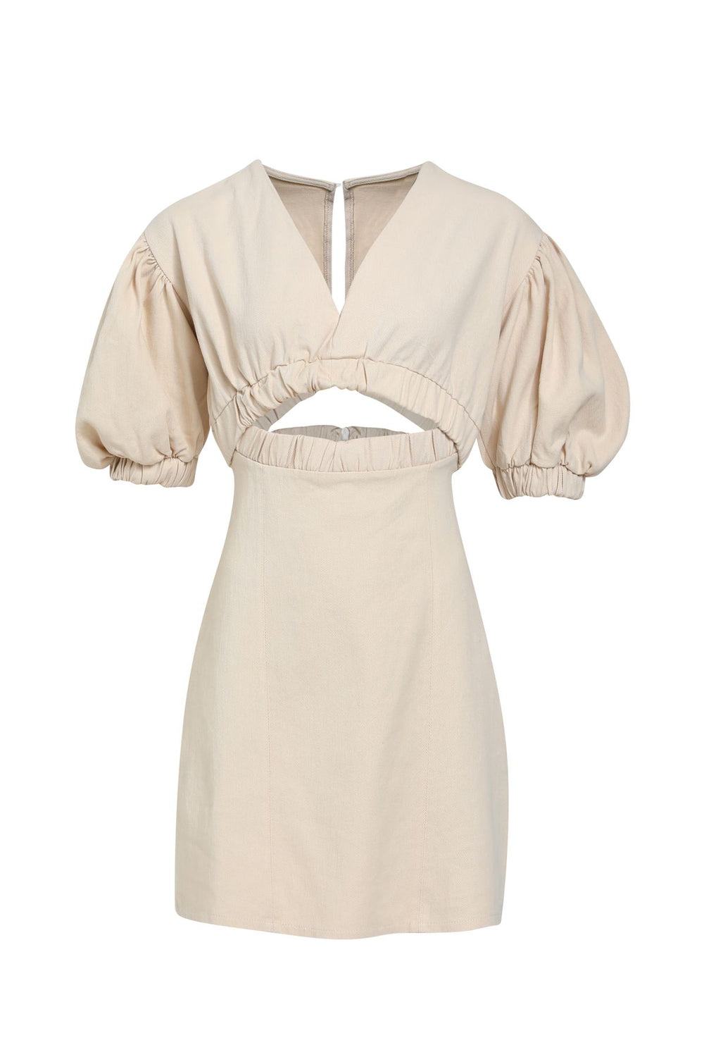 V Neck Cut Out Gabardine Dress Stone