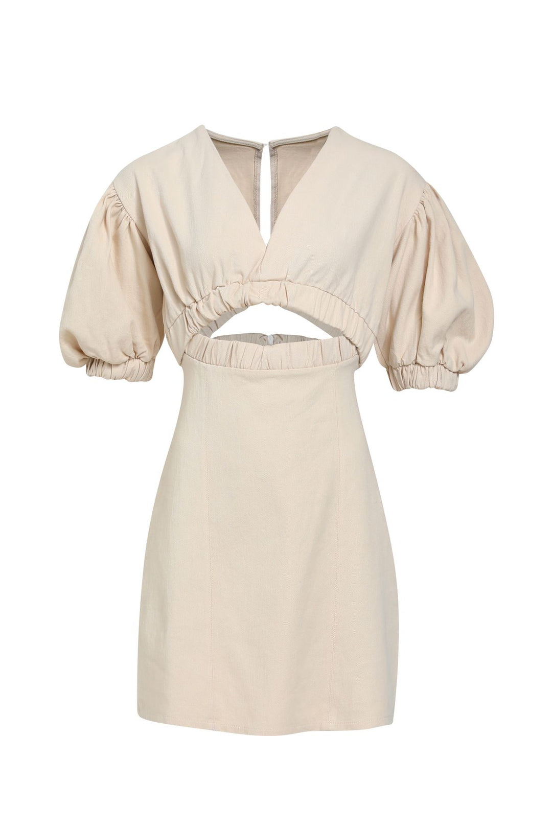 V Yaka Cut Out Gabardin Elbise Taş