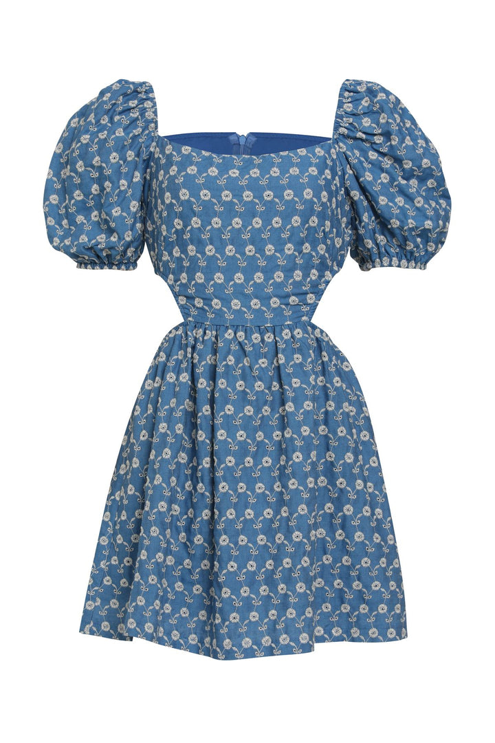 Yanları Pencere Detaylı Elbise Mavi