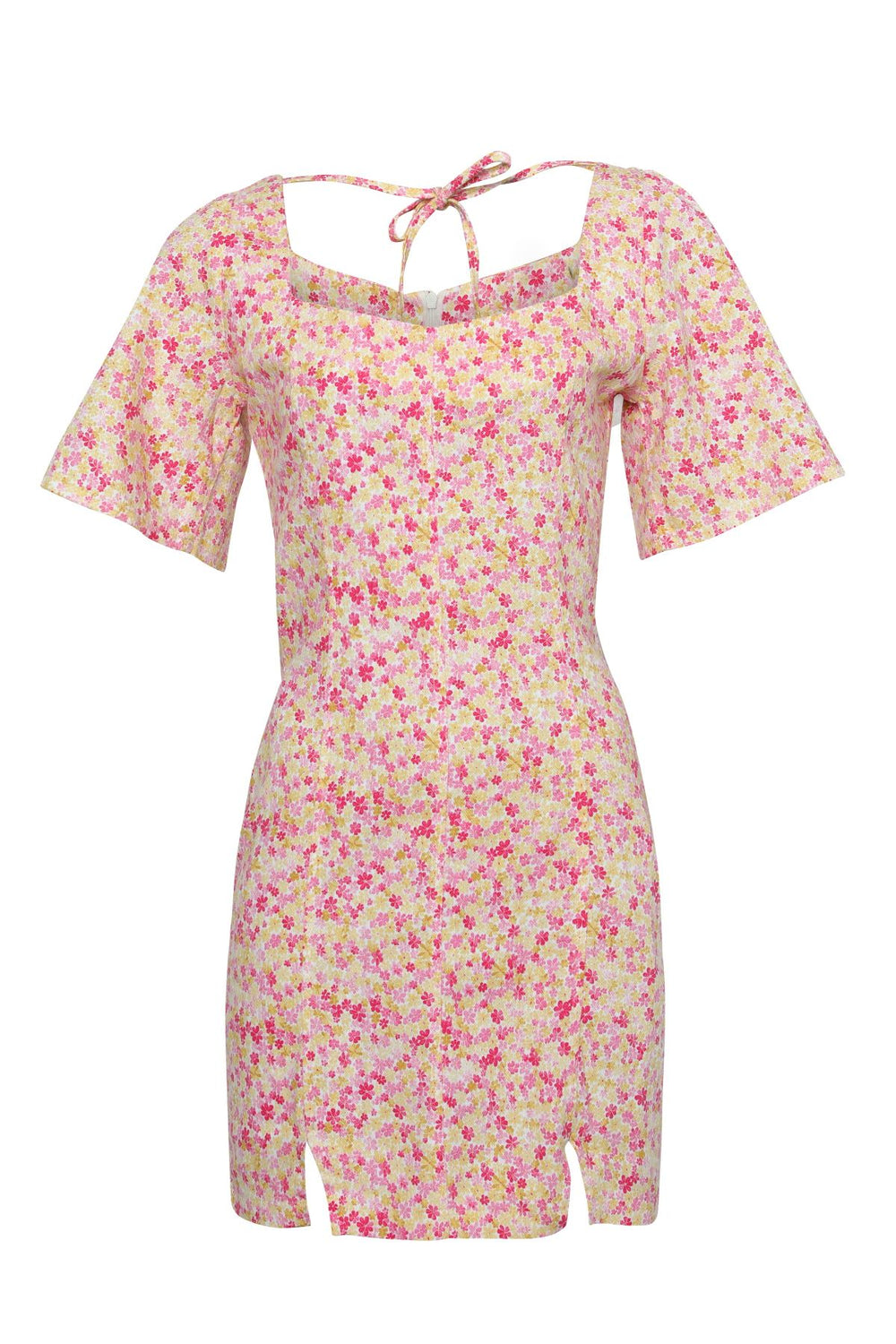 Floral Square Neck Mini Dress Pink