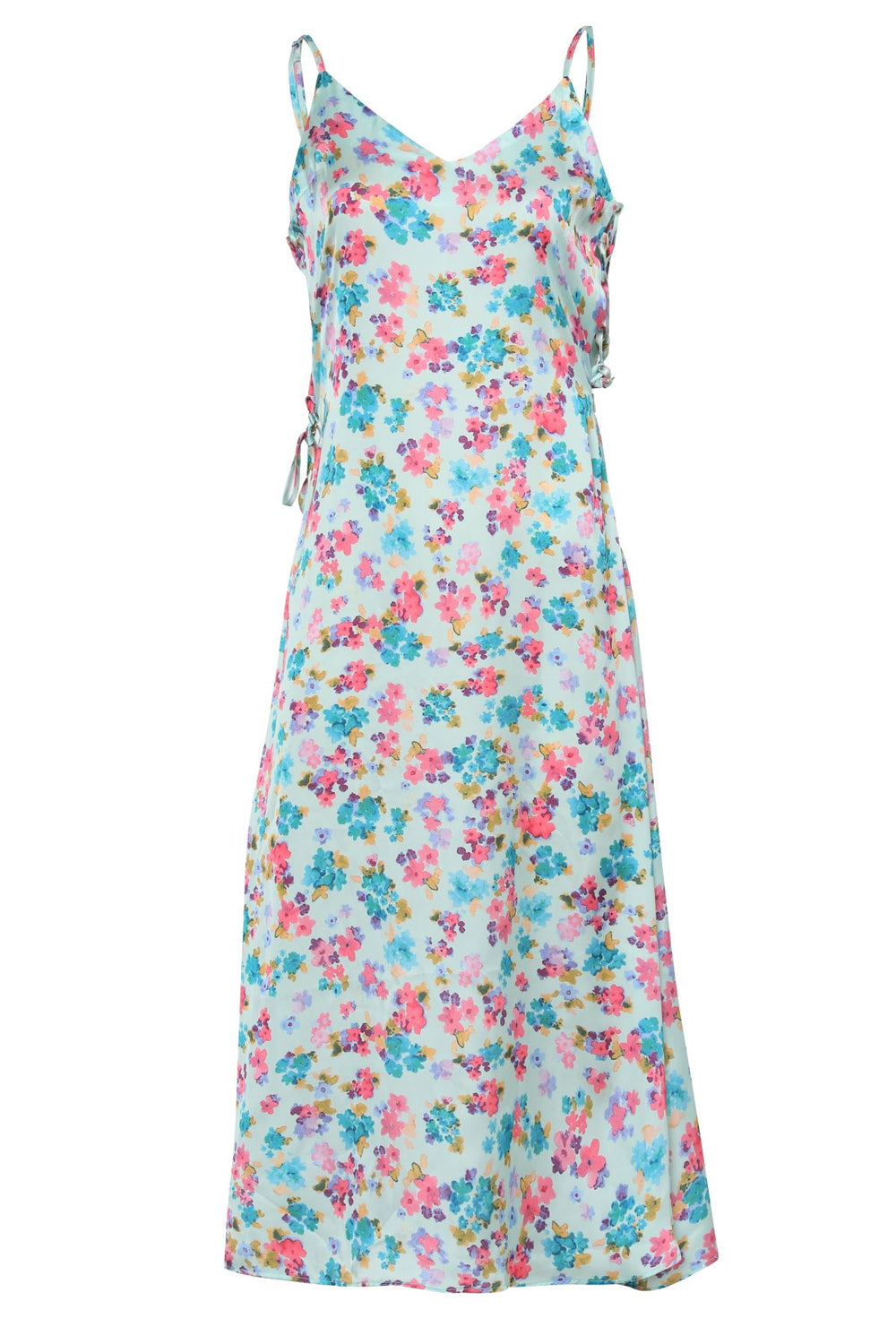 Floral Strap Satin Midi Dress Mint
