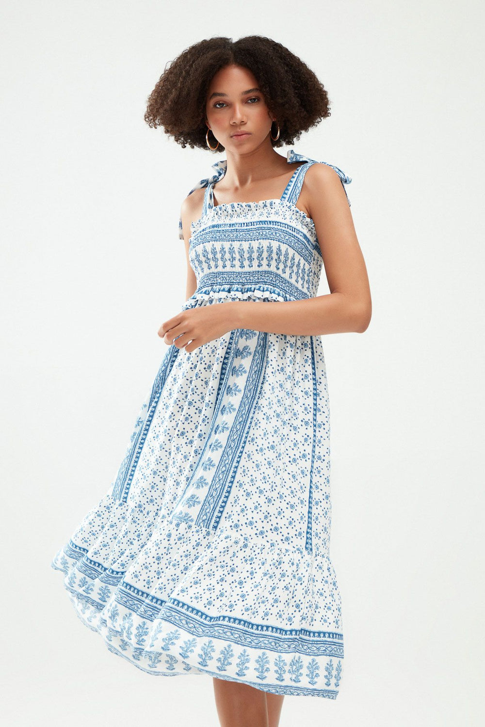 Patterned Gipe Thick Strap Dress Blue