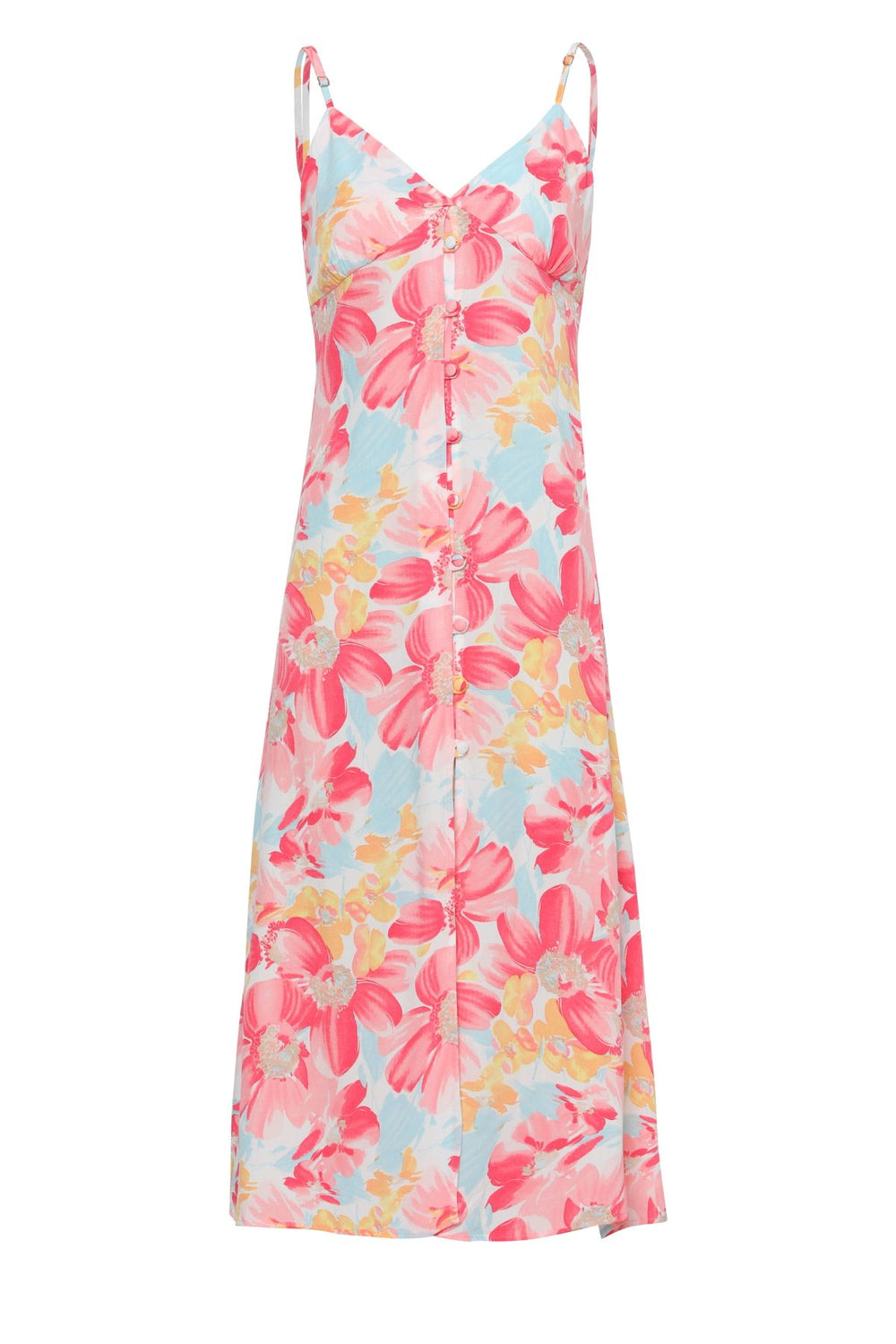 Patterned Buttoned Strap Dress Pink