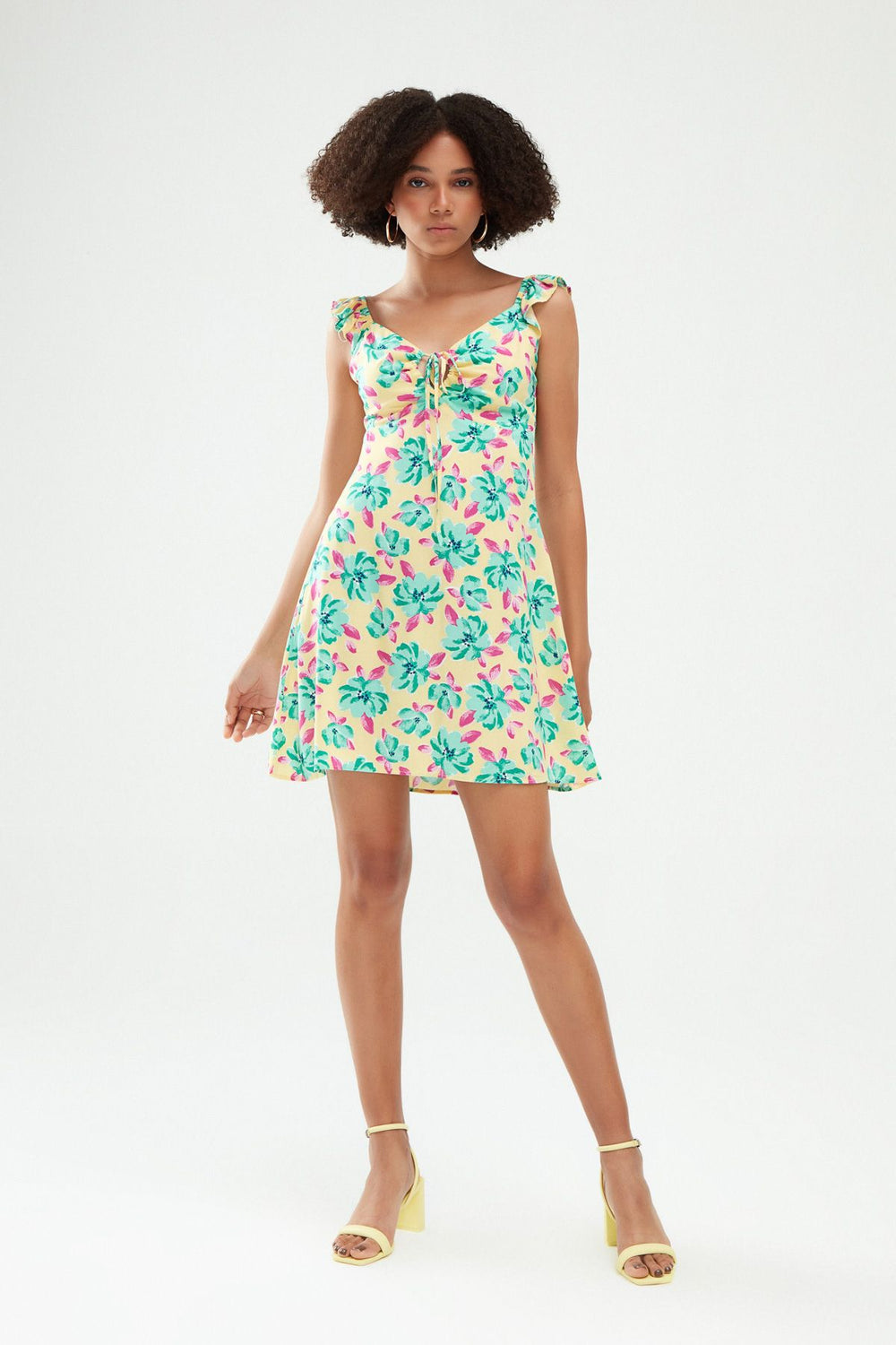 Patterned Low Back Mini Dress Yellow