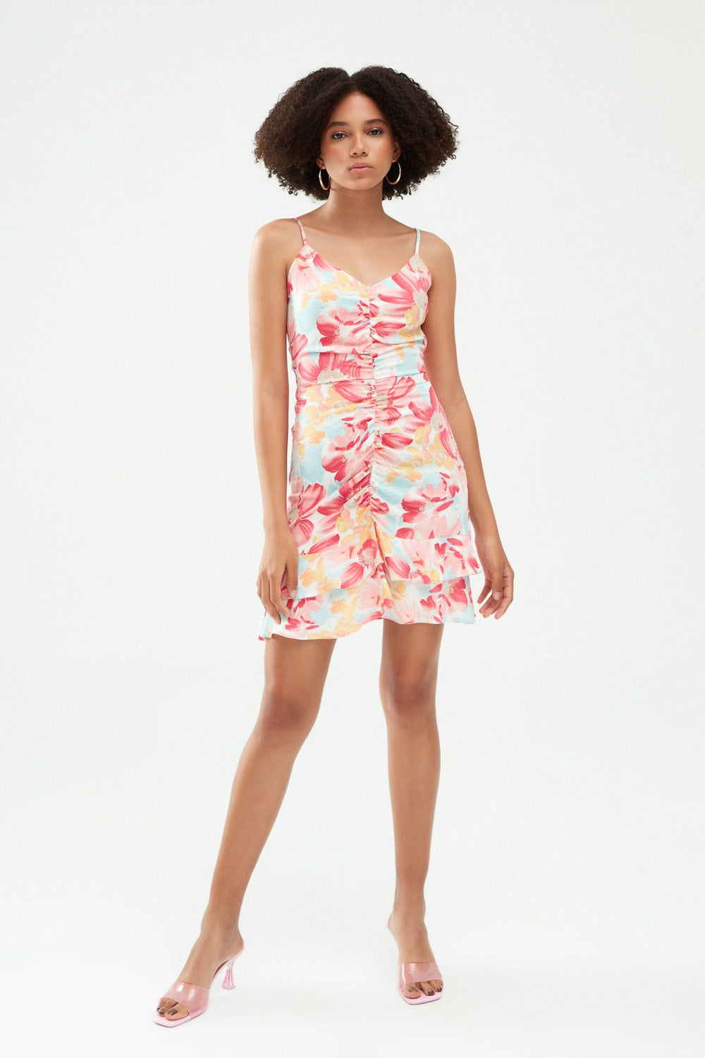 Patterned Backless Strap Dress Pink