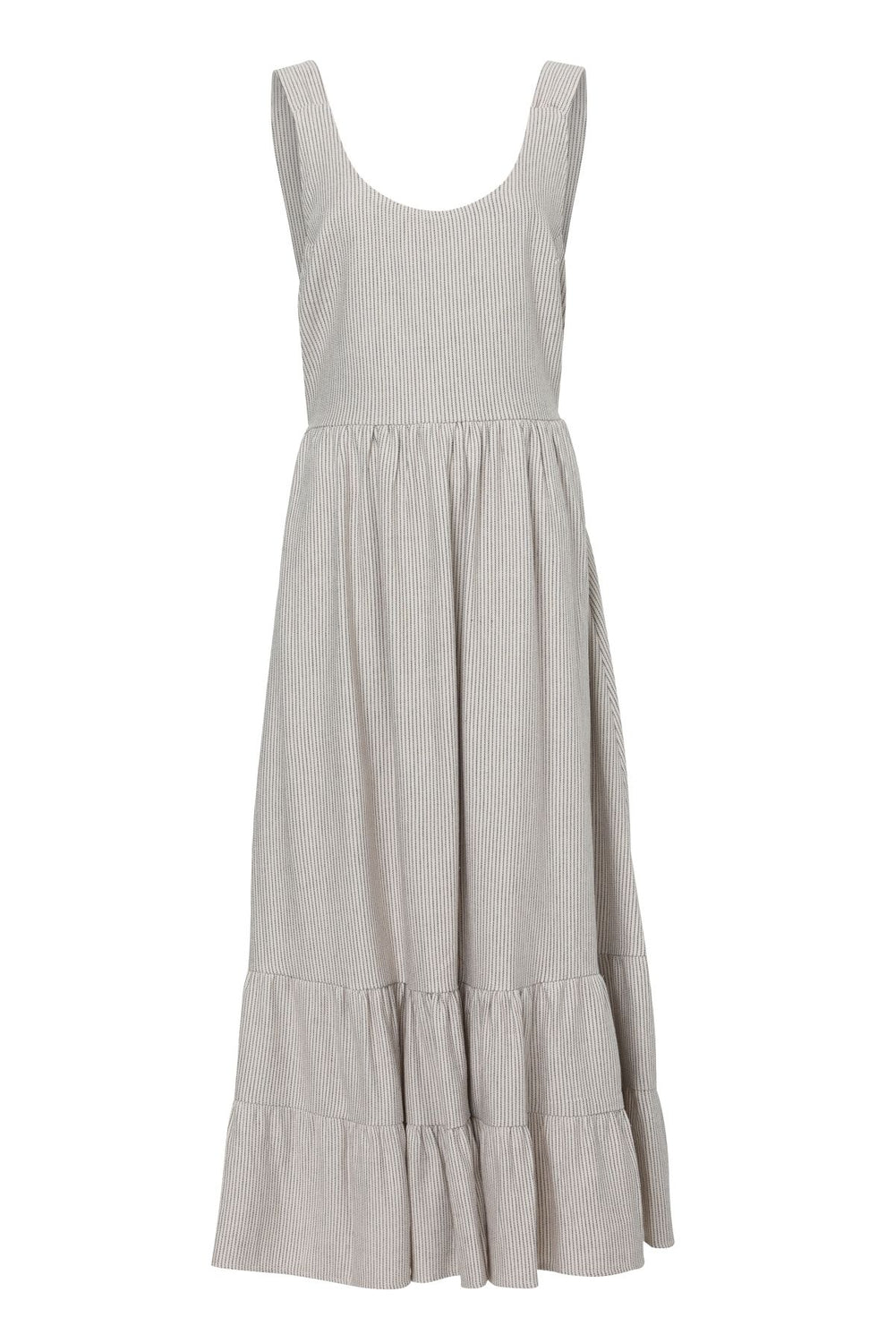 Sırt Dekolteli Askılı Keten Elbise Siyah