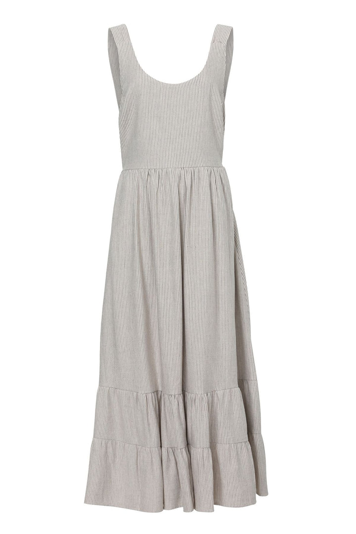 Sırt Dekolteli Askılı Keten Elbise Siyah