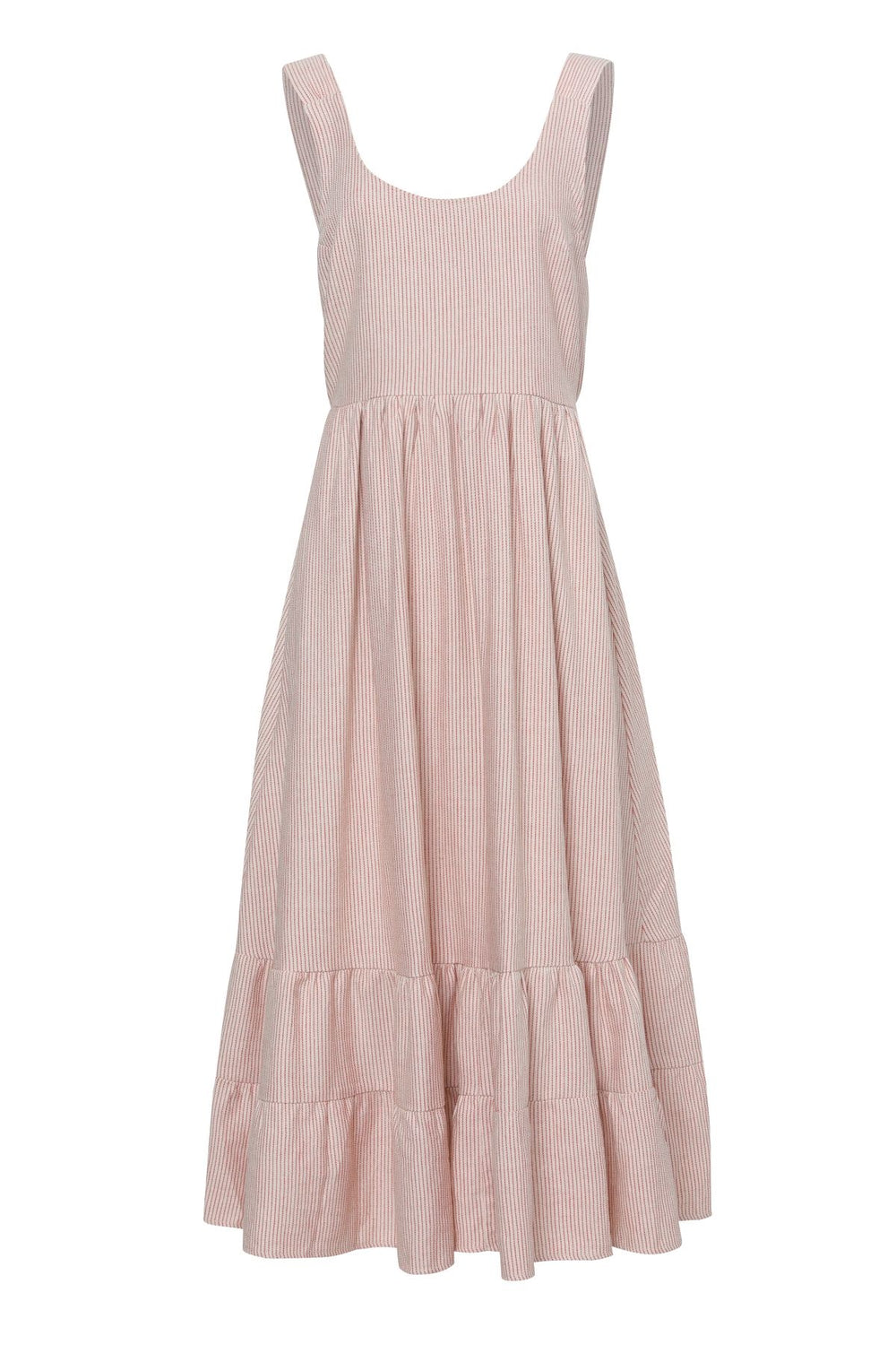 Sırt Dekolteli Askılı Keten Elbise Kırmızı