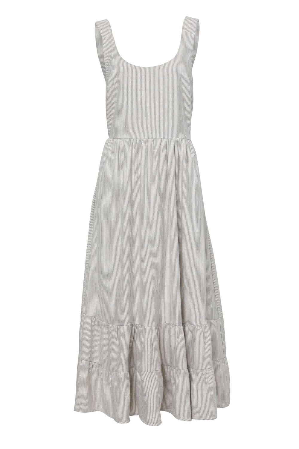 Sırt Dekolteli Askılı Keten Elbise İndigo