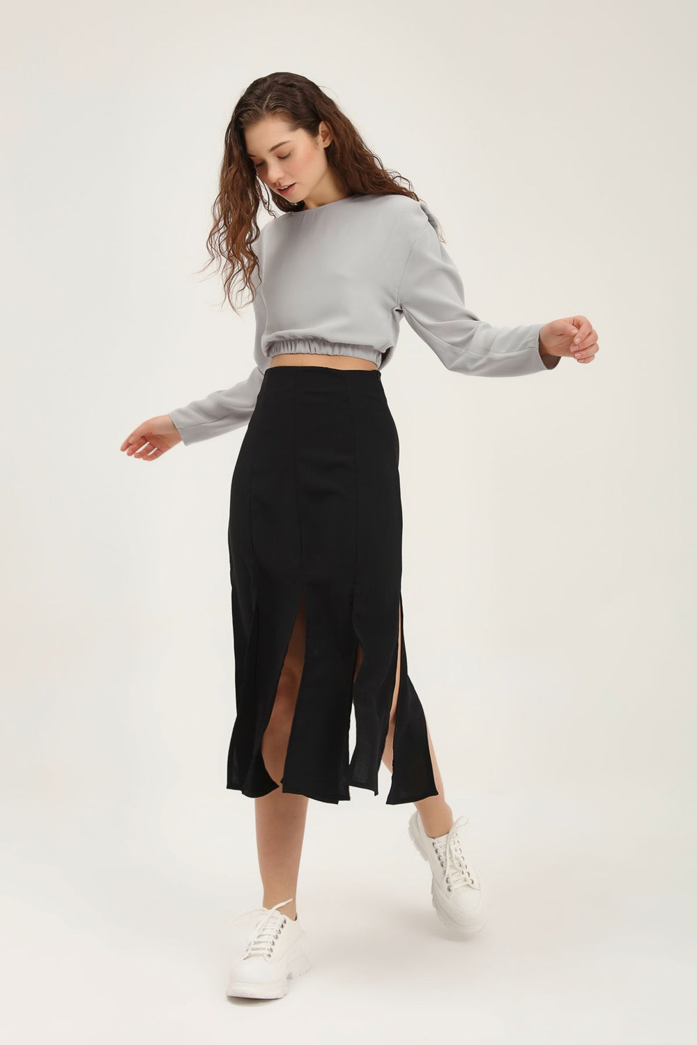 Slit Midi Skirt Black