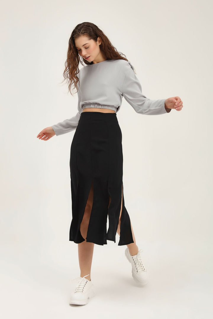 Slit Midi Skirt Black