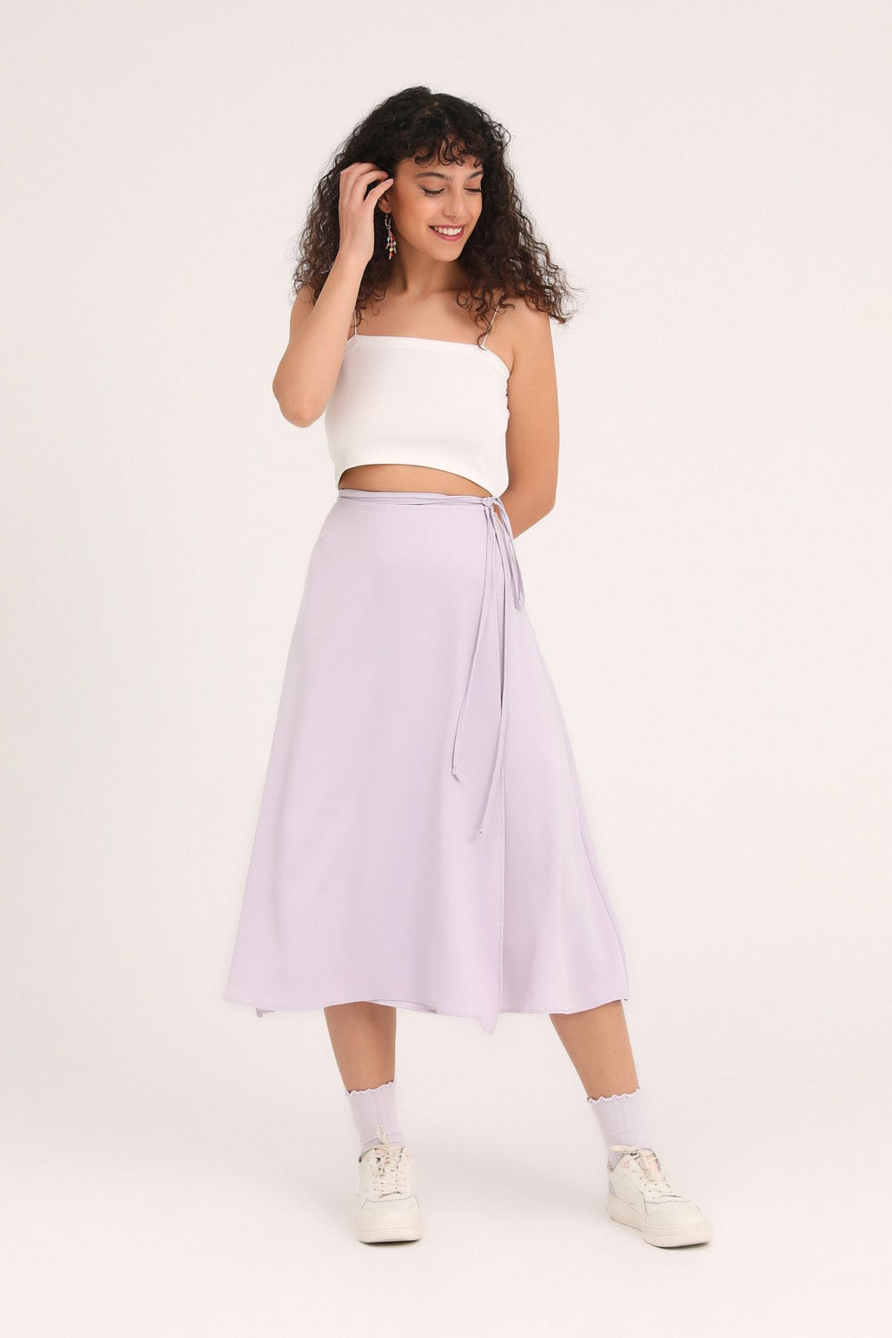 Wrapped Satin Midi Skirt Lilac