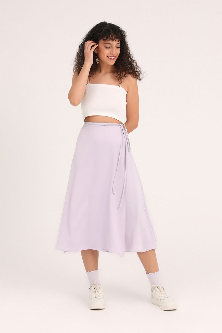Wrapped Satin Midi Skirt Lilac