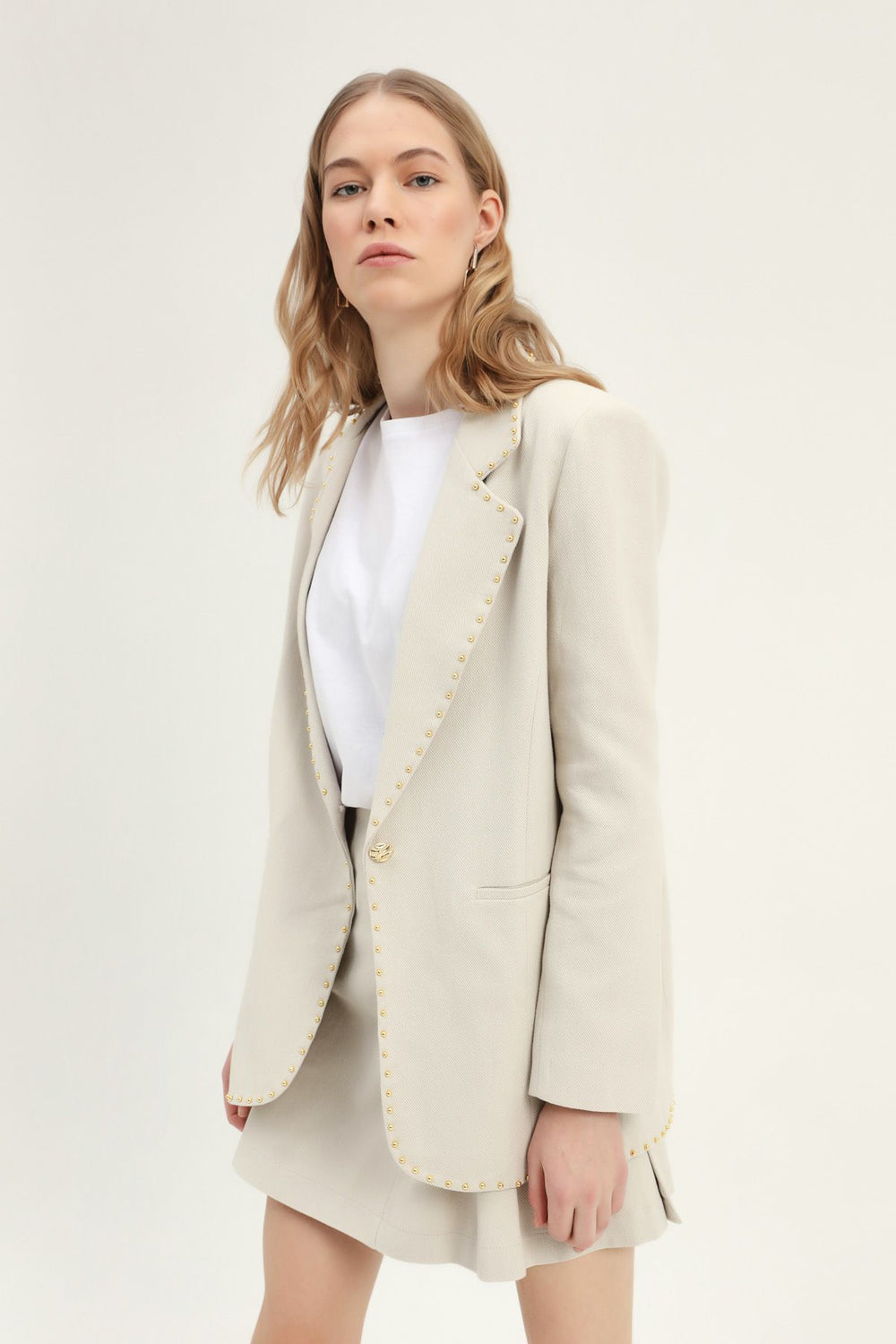 Single Button Blazer Jacket Stone