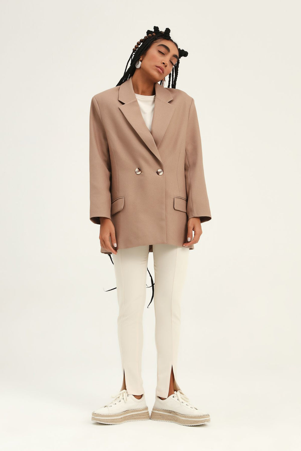 Double Breasted Collar Blazer Jacket Camel