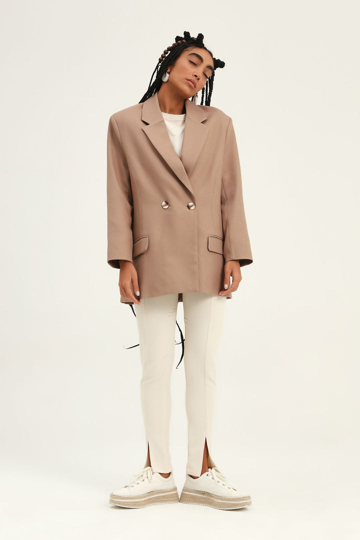 Double Breasted Collar Blazer Jacket Camel