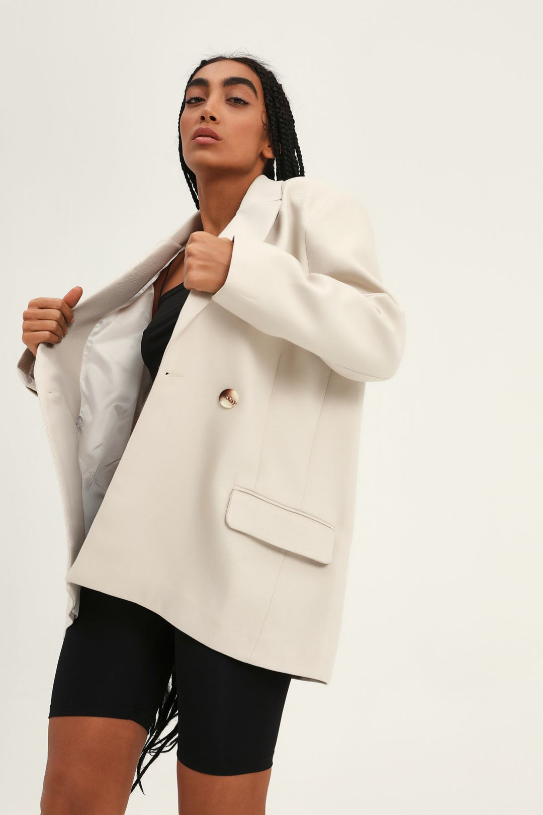 Kruvaze Yaka Blazer Ceket Taş