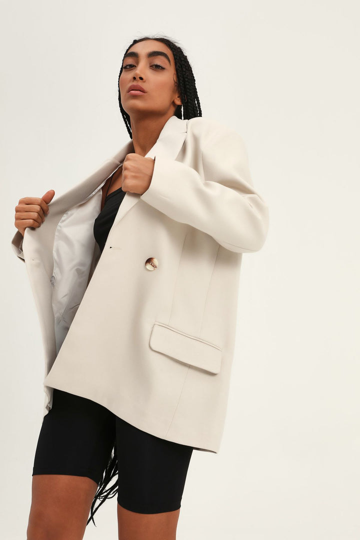 Kruvaze Yaka Blazer Ceket Taş