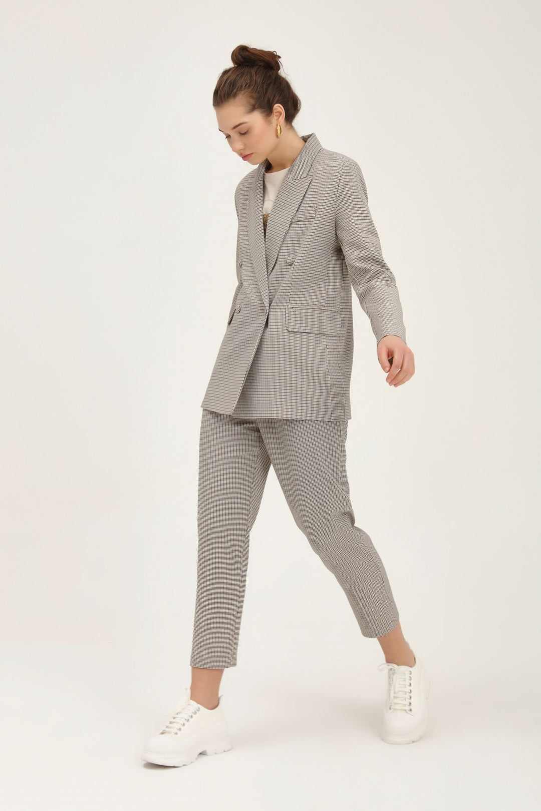 Çizgili Blazer Ceket Camel