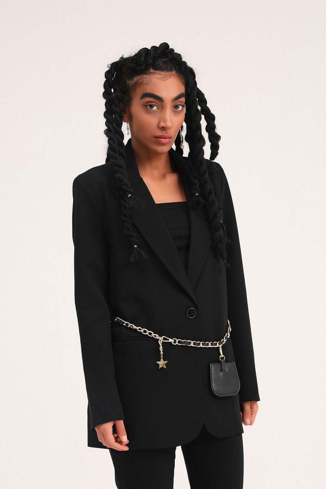 Chain Belt Bag Blazer Jacket Black