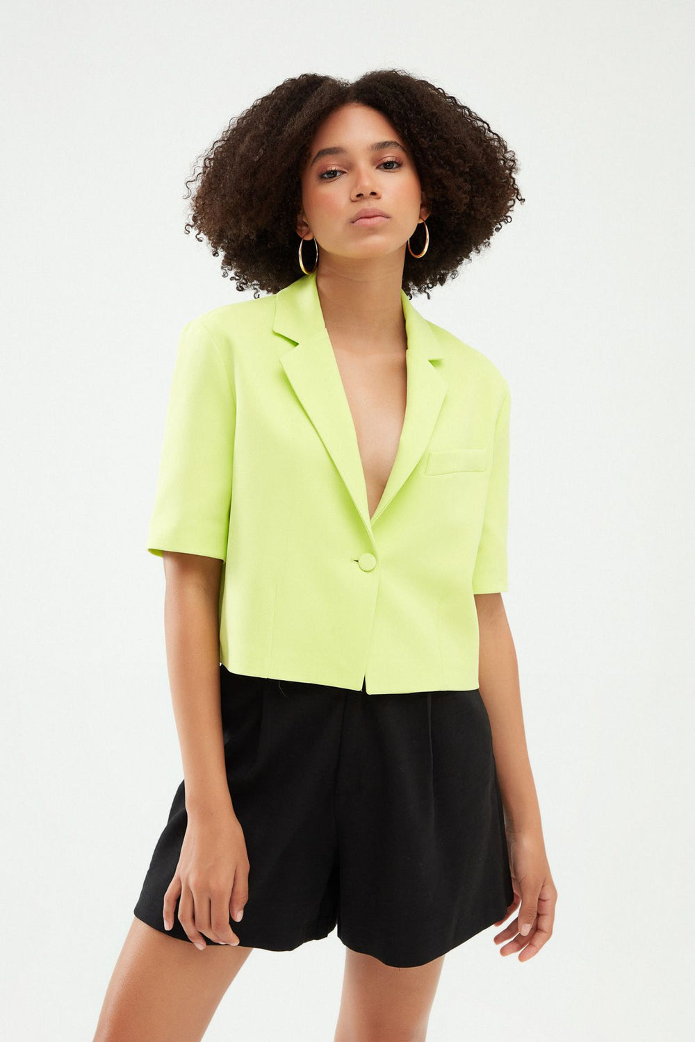 Short Sleeve Crop Blazer Jacket Light Green