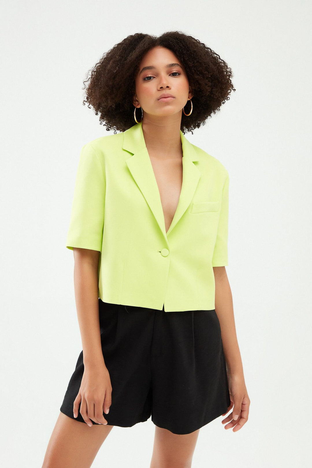 Short Sleeve Crop Blazer Jacket Light Green