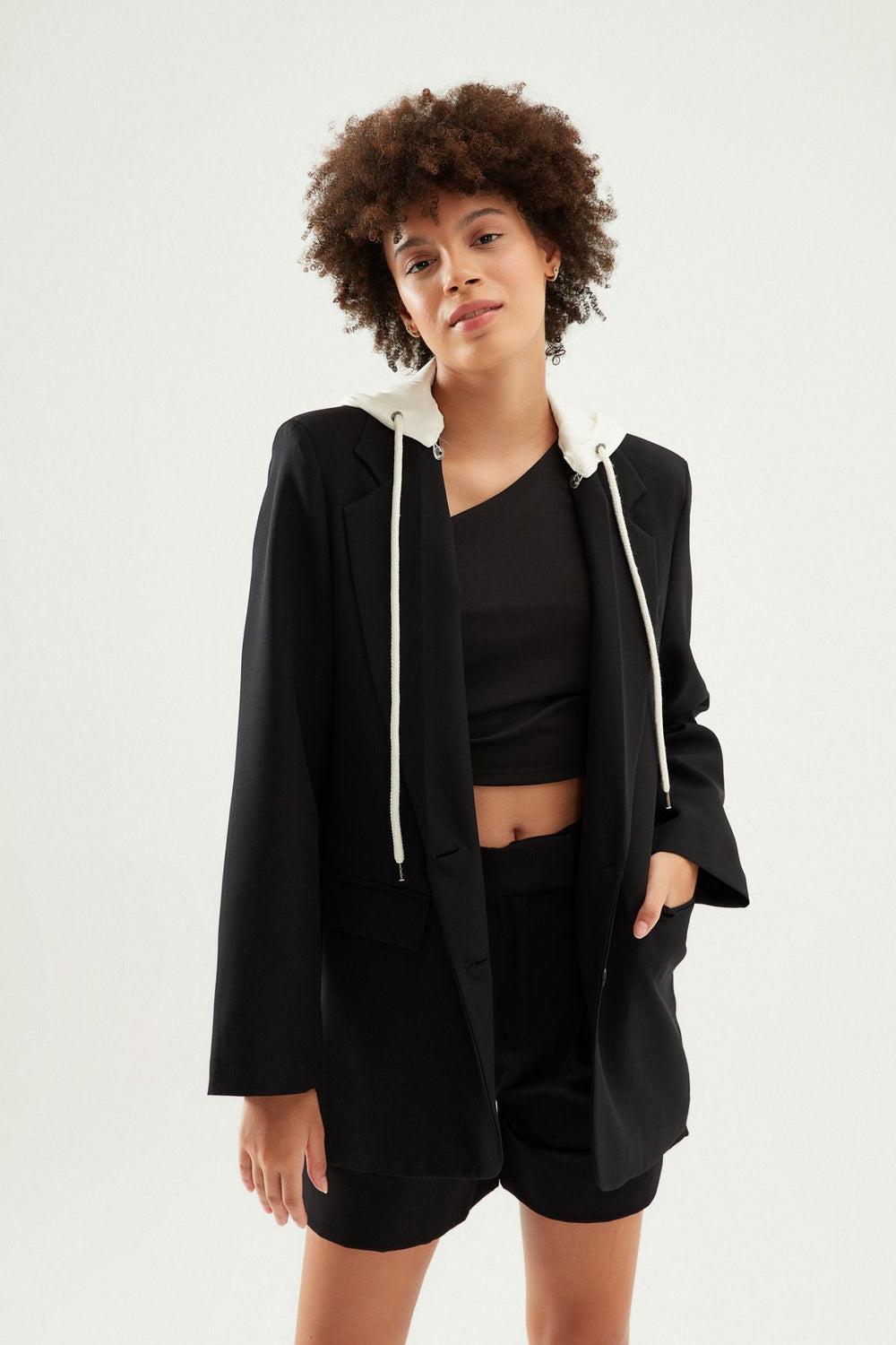 Hooded Blazer Jacket Black