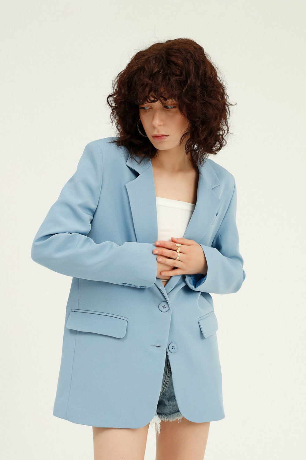 Hooded Blazer Jacket Blue
