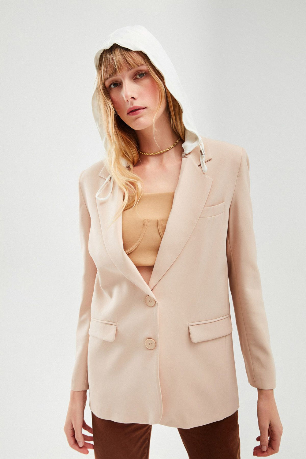 Hooded Blazer Jacket Stone