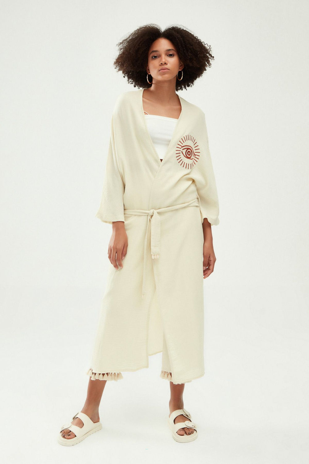 Embroidery Detailed Kimono Natural