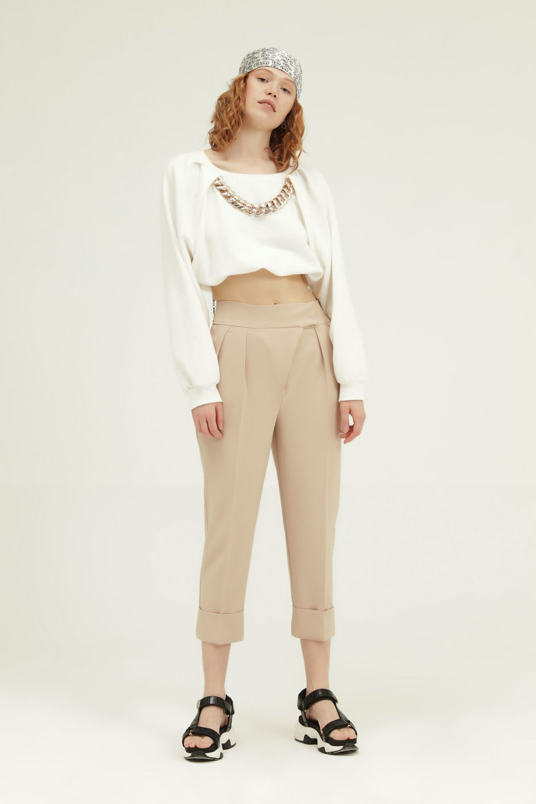 Duble Paça Yüksel Bel Pantolon Bej