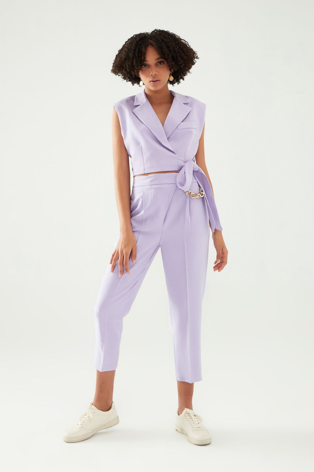 Zincir Aksesuarlı Yüksel Bel Pantolon Lila