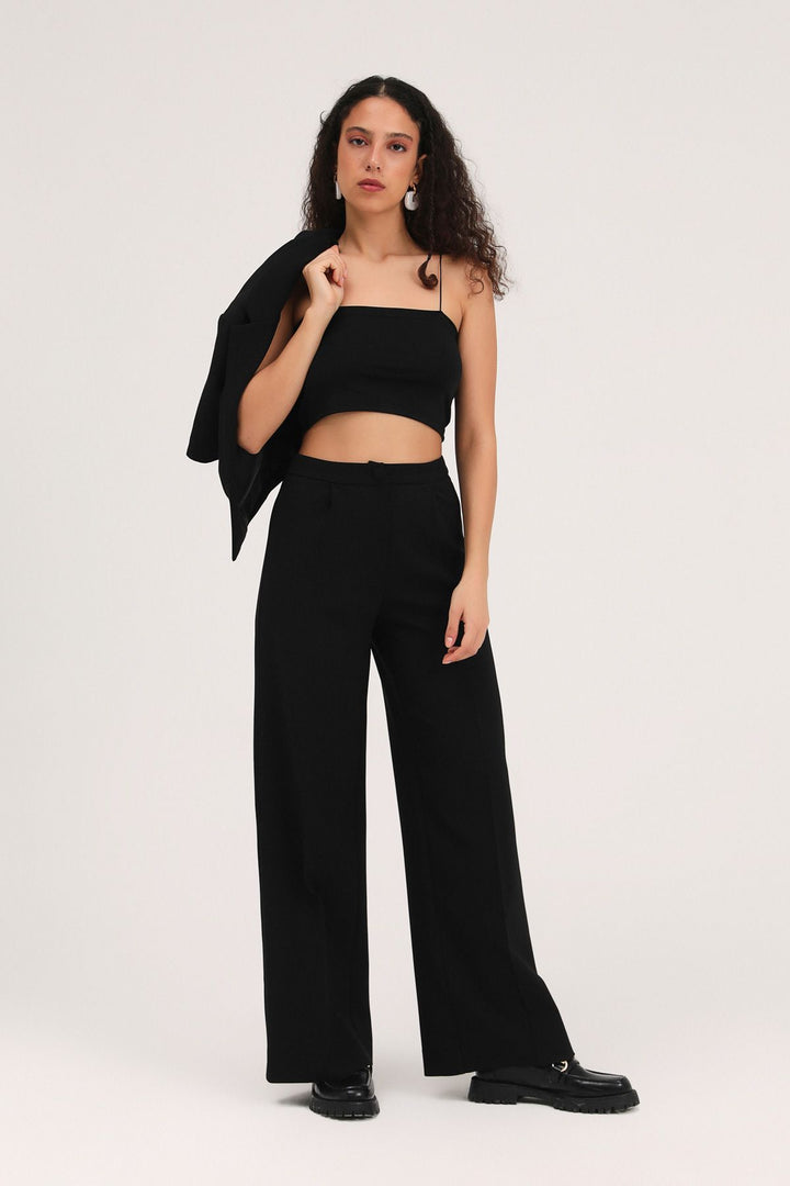 Bol Paça Kumaş Pantolon Siyah