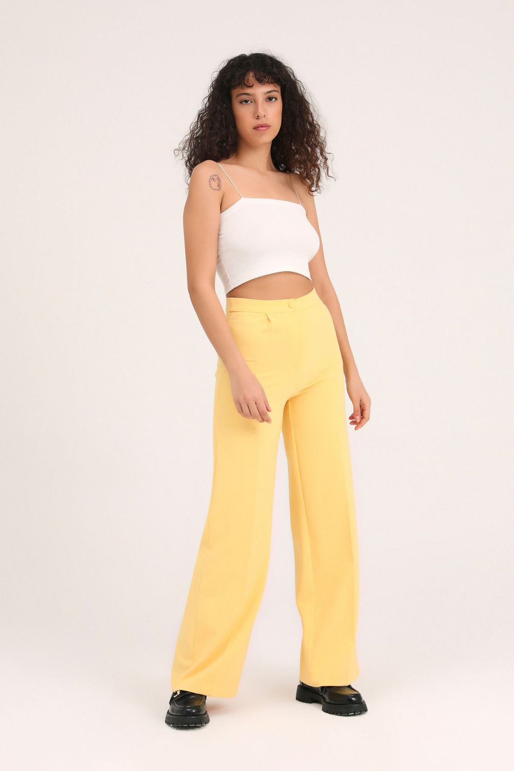 Bol Paça Kumaş Pantolon Sarı