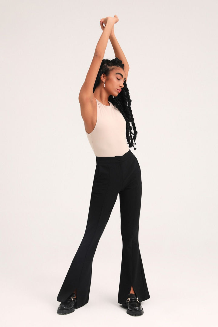 İspanyol Paça Yüksek Bel Pantolon Siyah
