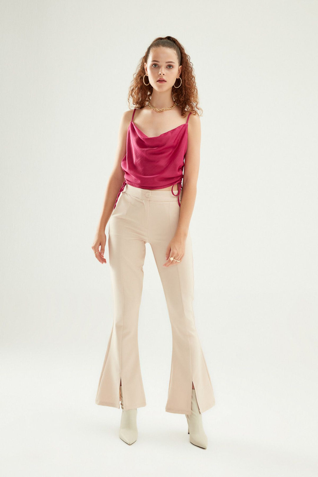 İspanyol Paça Yüksek Bel Pantolon Taş