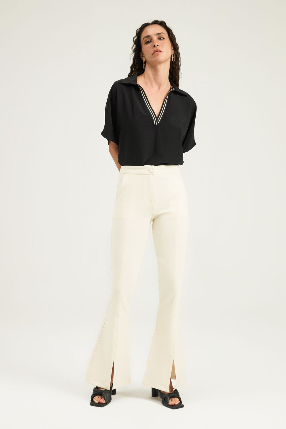 İspanyol Paça Yüksek Bel Pantolon Kemik