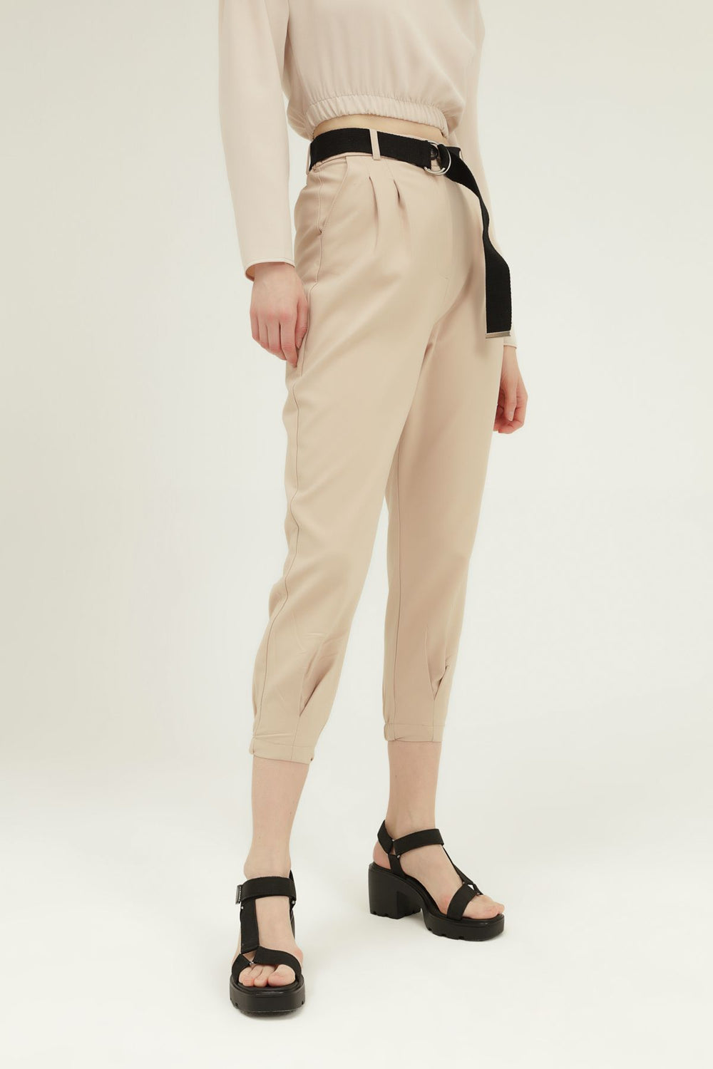 Kemerli Yüksek Bel Pantolon Kemik