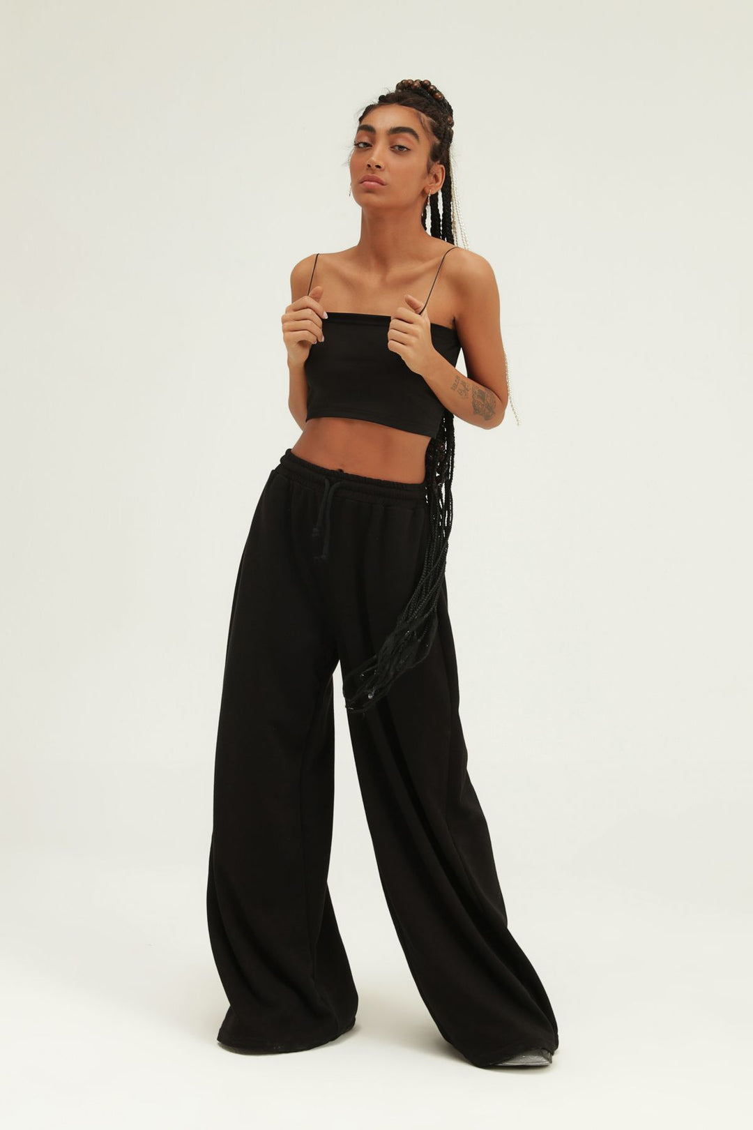 Elastic Waist Wide Leg Tracksuit Black