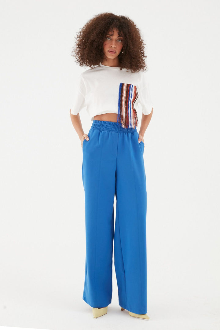 Beli Lastikli Bol Paça Pantolon Sax