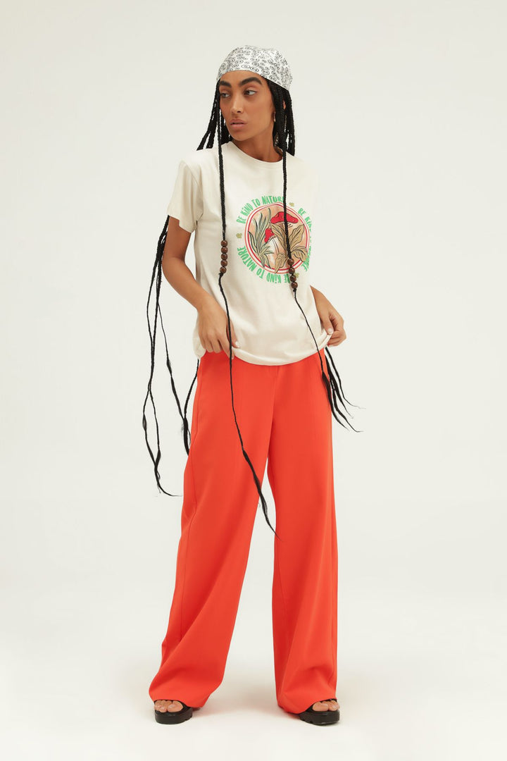 Beli Lastikli Bol Paça Pantolon Turuncu