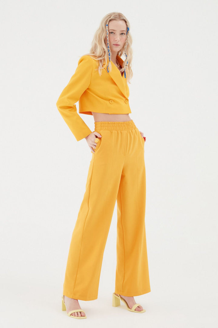 Elastic Waist Wide Leg Trousers Light Orange