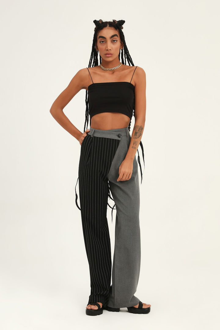 Two Color Palazzo Trousers Gray