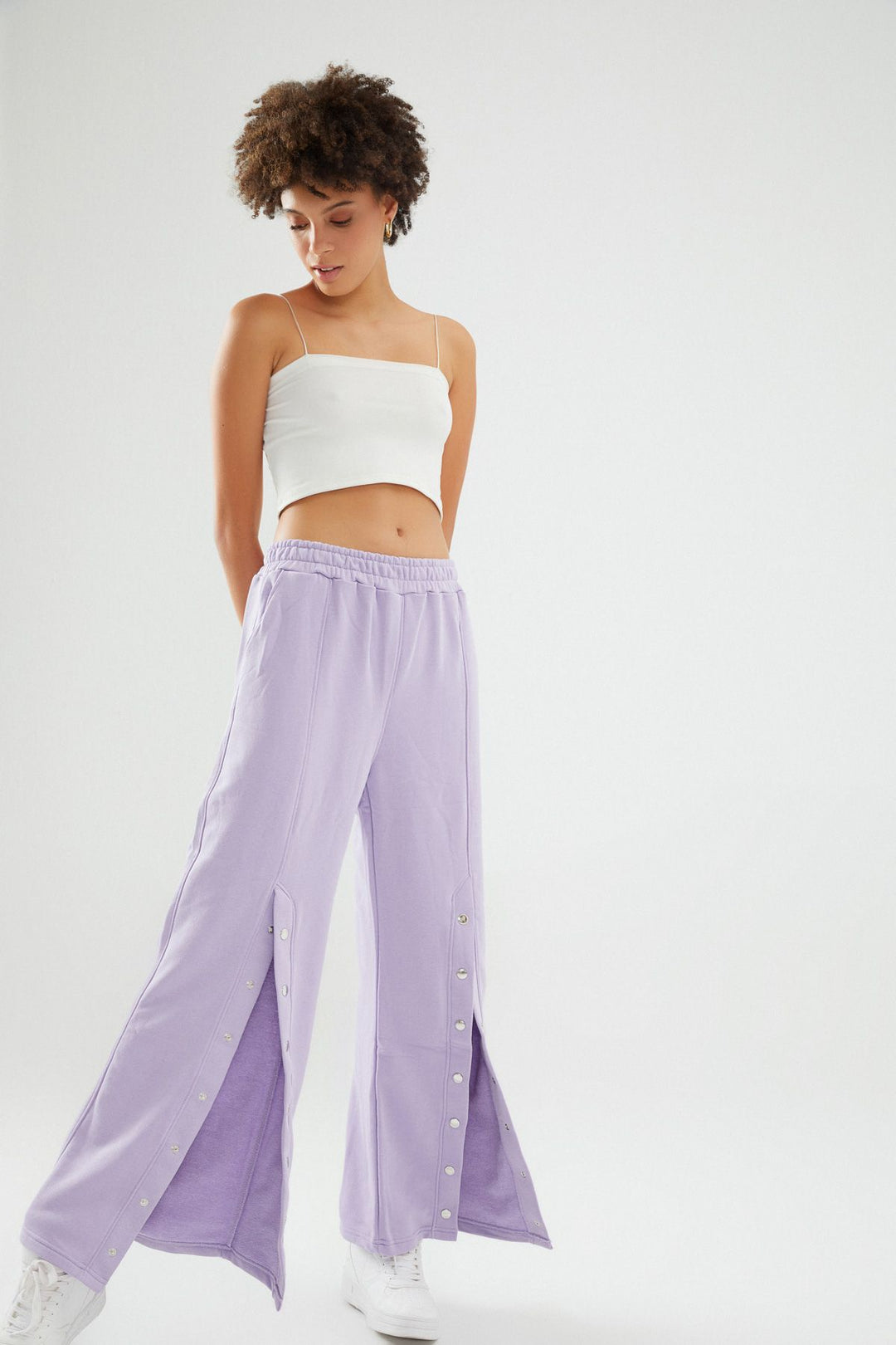 Bol Paça Çıtçıtlı Eşofman Lila