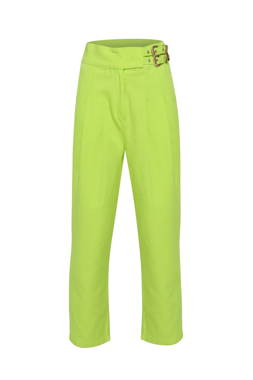 Tokalı Gabardin Yüksek Bel Pantolon Açık Yeşil