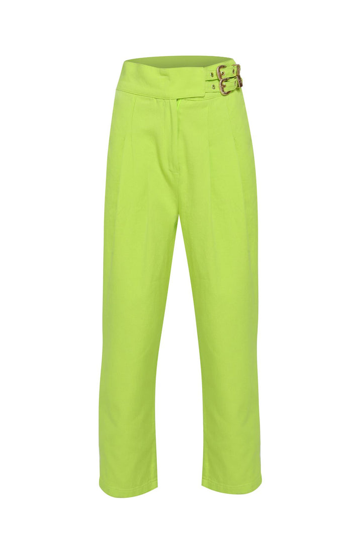 Tokalı Gabardin Yüksek Bel Pantolon Açık Yeşil