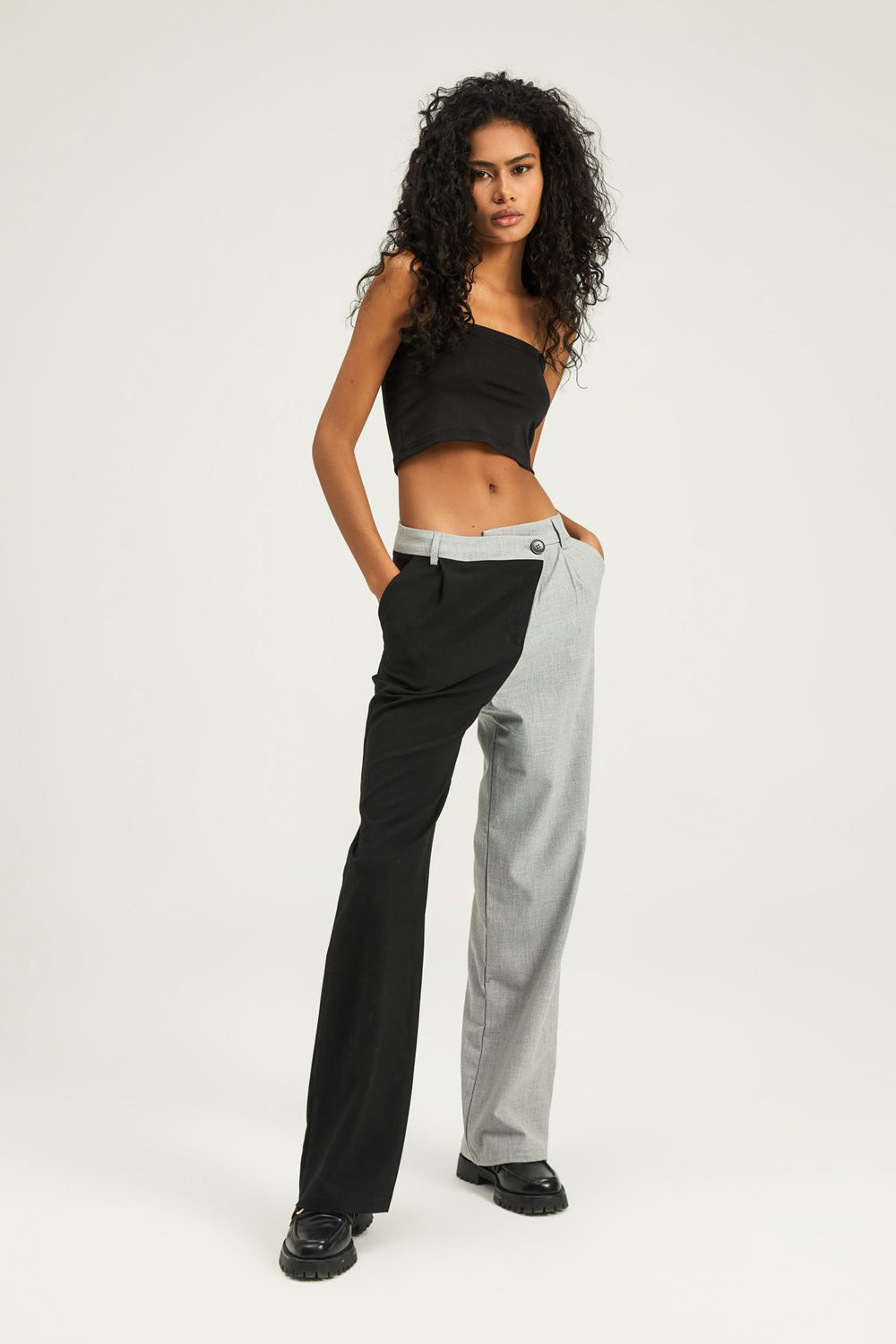 Çift Renkli Palazzo Pantolon Gri