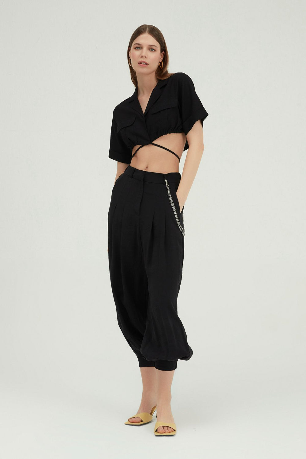 Chain Accessory Baggy Pants Black