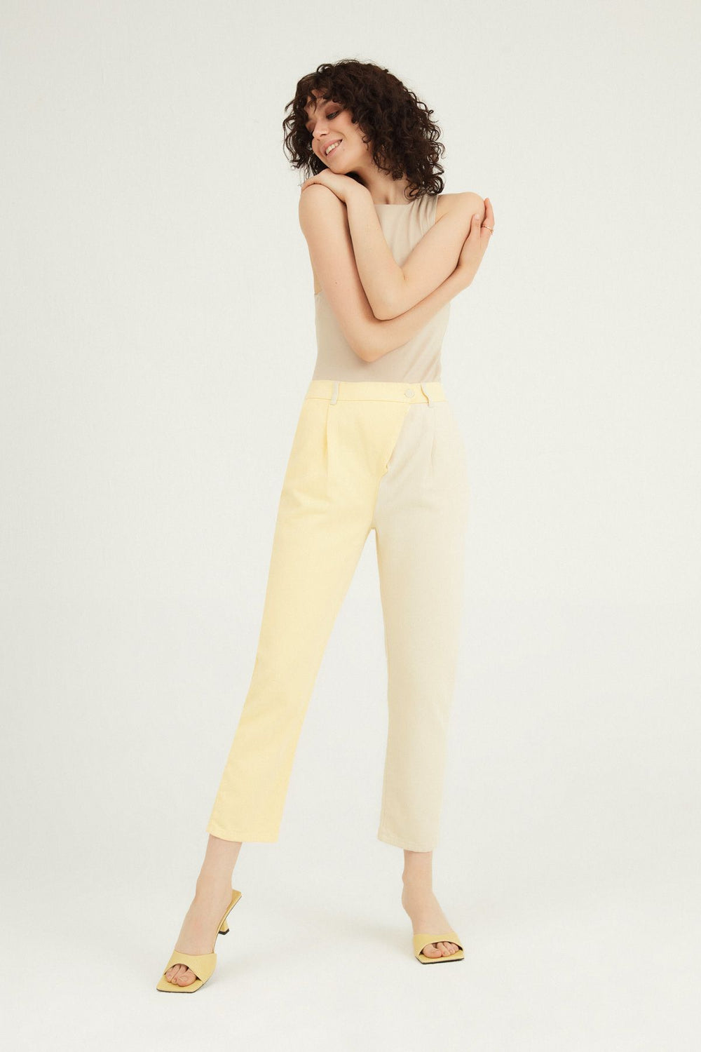 Two Color Gabardine Trousers Yellow